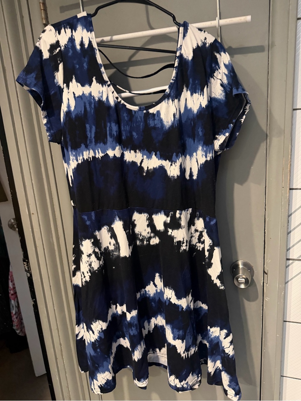 Bobbie Brooks Blue and White Tie-Dye Fit & Flare Mini Dress